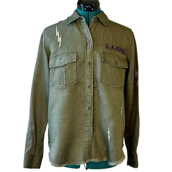 Loren Olive Lightning Bolt Shirt | Military Patch Embroidered Size S - Picture 2 of 8